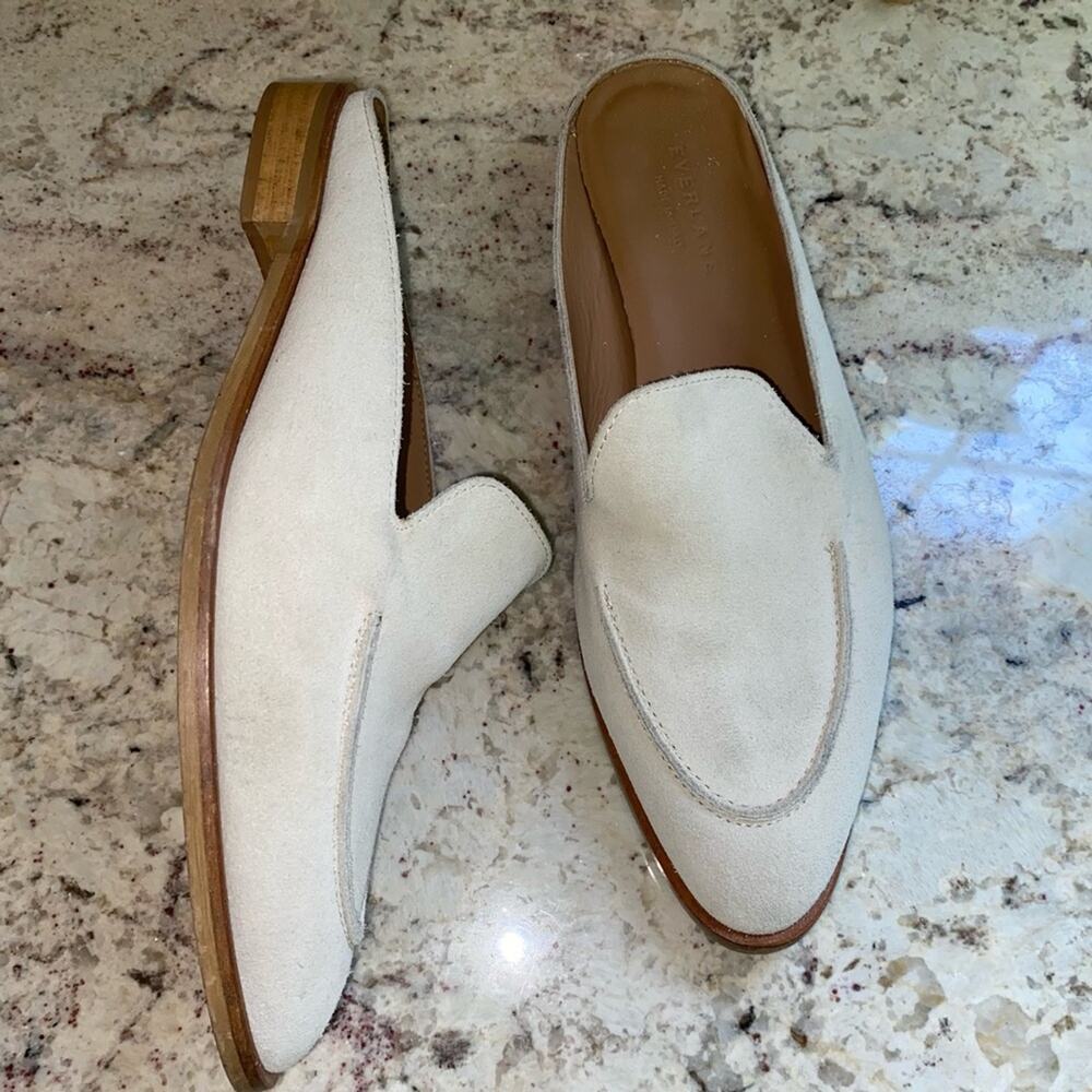 Everlane $179 The Modern Loafer Mule Ivory Suede Womens 9.5 EUC Italy